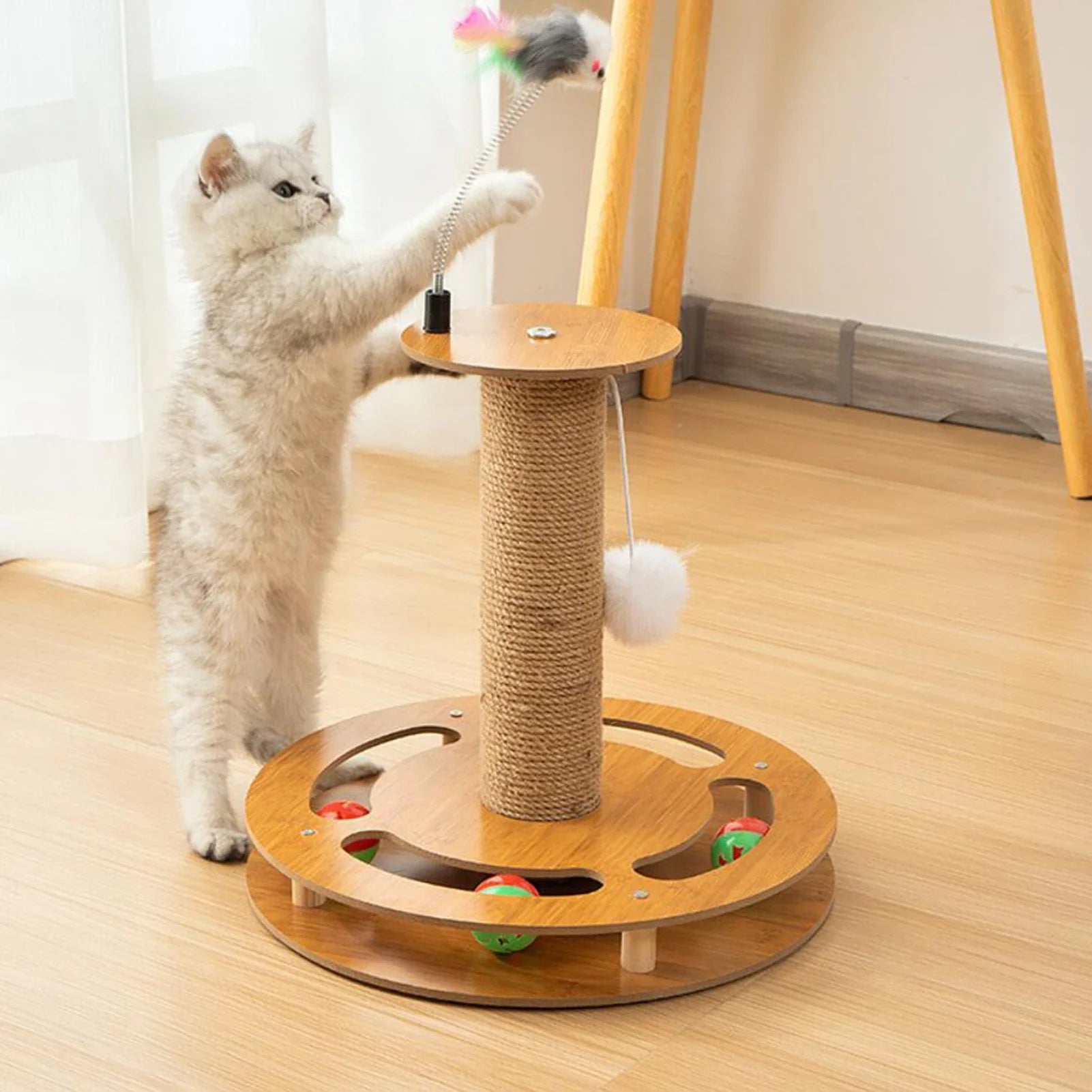 4 In 1 Cat Scratching Post Interactive Cat Scratcher Spring Cat Toy Fun Pet Training Toy Sisal Rope Cat Scratcher For Indoor