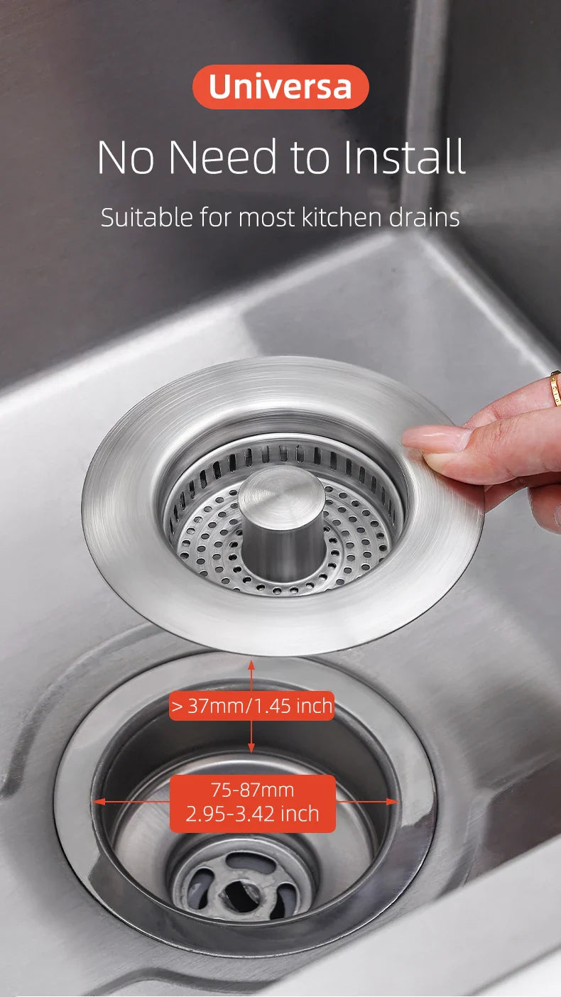 Kitchen Sink Drain Strainer Stainless Steel Pop Up Sink Stopper Anti-Clogging Sink Food Catcher Basket Odor Filter Sink Plug