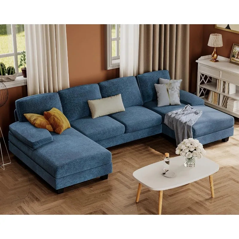 Furmax Sectional Couches for Living Room, U-Shaped Sofa Couch with Linen Fabric,4 Seat Sofa Set with Double Chaise for Apartment