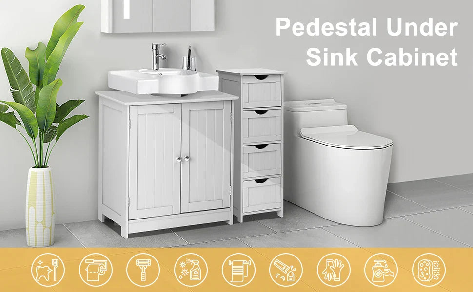 Pedestal Under Sink Storage Bathroom Vanity with 2 Doors Traditional Bathroom Cabinet Space Saver Organizer 23 5/8" x 11