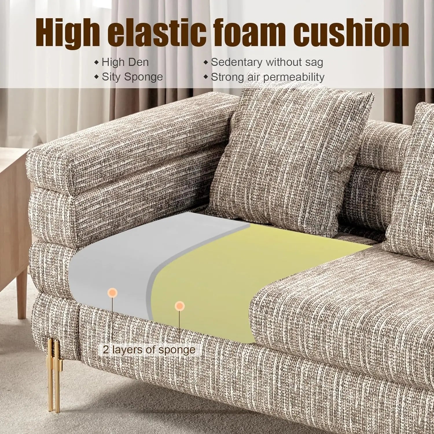 Modern Sofa Couch, 24''Extra Deep Seat Sectional Sofa for Living Room, White Bouclé Couch Sofa, Loveseat Sofa, Calico