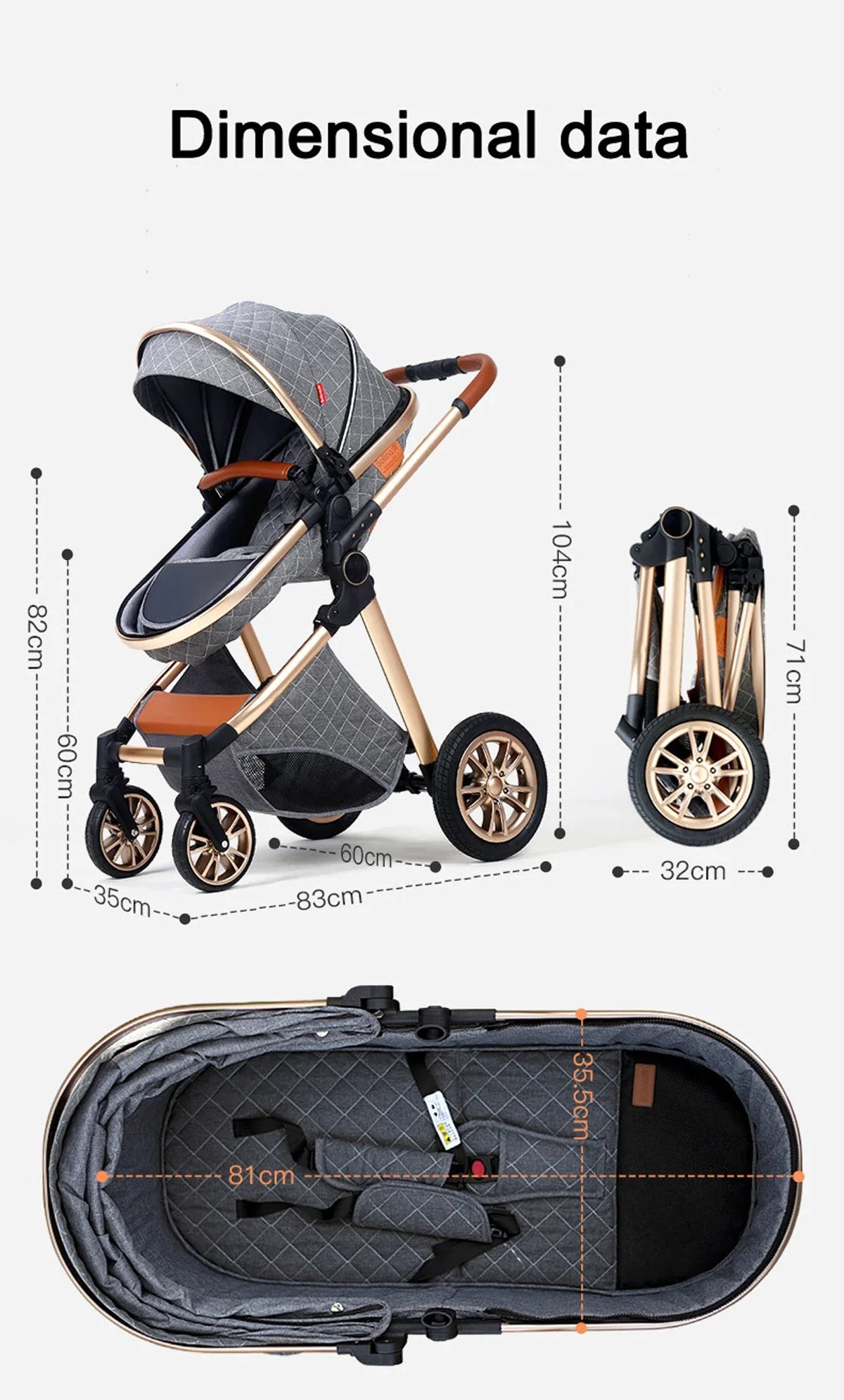 Luxury Portable Travel Pram 3 in 1Baby Stroller High Landscape Baby Pushchair Baby Travel Stroller Newborn Stroller