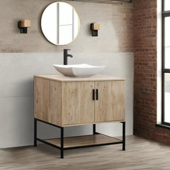 36" Bathroom Vanity,Industrial Iron Frame Bathroom Cabinet Set with Doors & Shelf,with Modern Artistic Ceramic Vessel Sink Combo