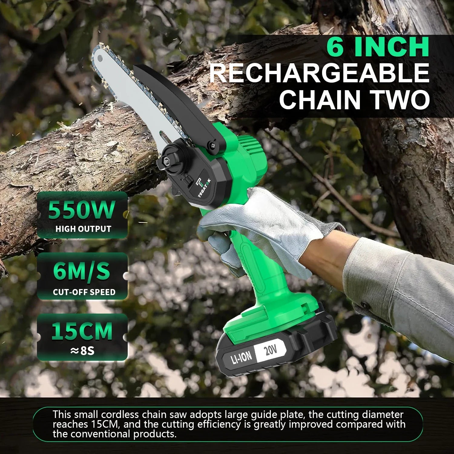 Tegatok Mini Chainsaw Cordless 6 Inch Handheld Rechargeable Chain Saw With, Small Electric Chainsaws Battery Powered