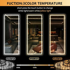 Door Mirror Full Length, 44" x 16" Lighted Over The Door Hanging Mirror, Full Body Wall Mounted Mirror, Light Up Long