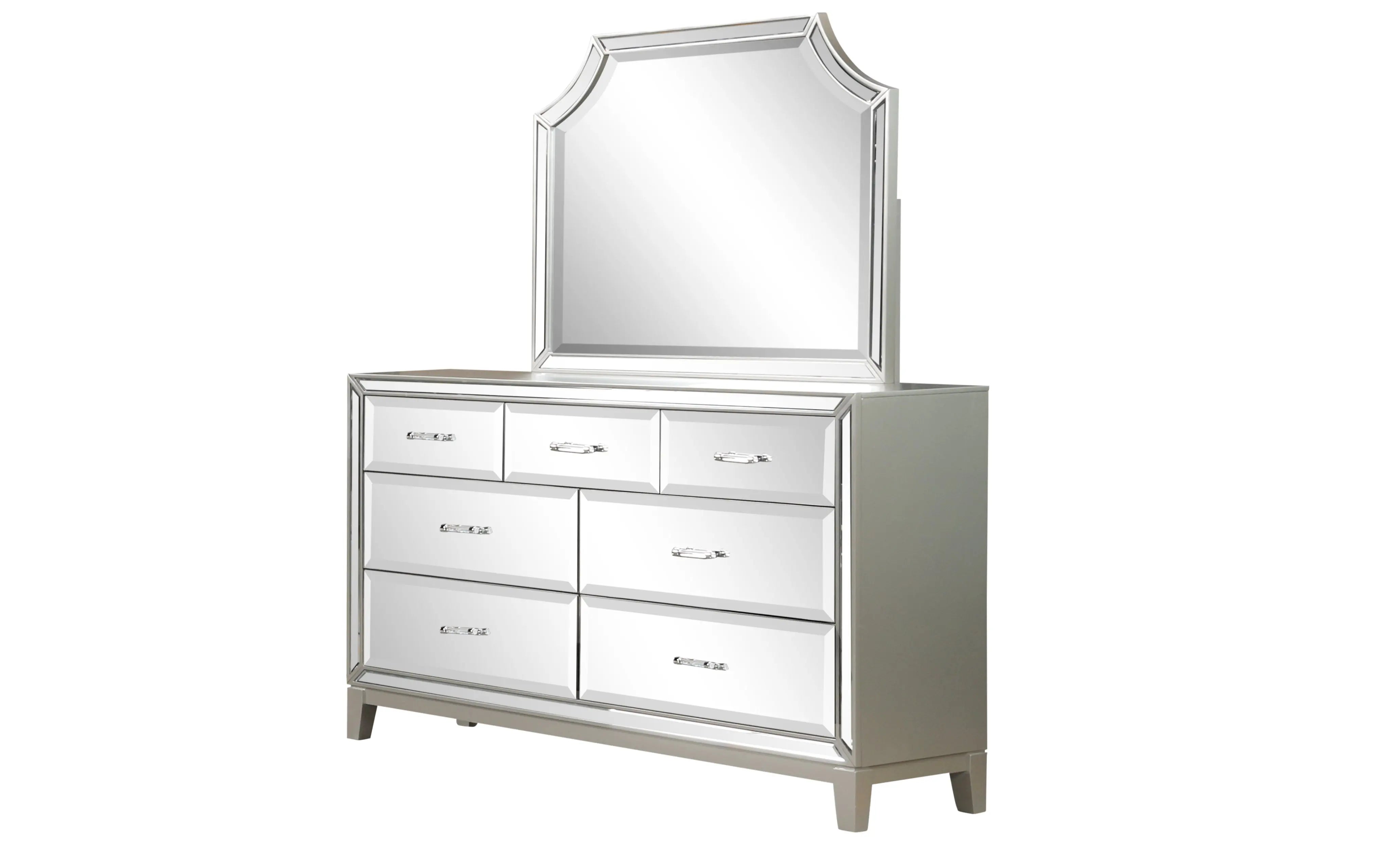 Harmony Queen/Full 6 PC Mirror Front Bedroom set made with Wood in Silver Color