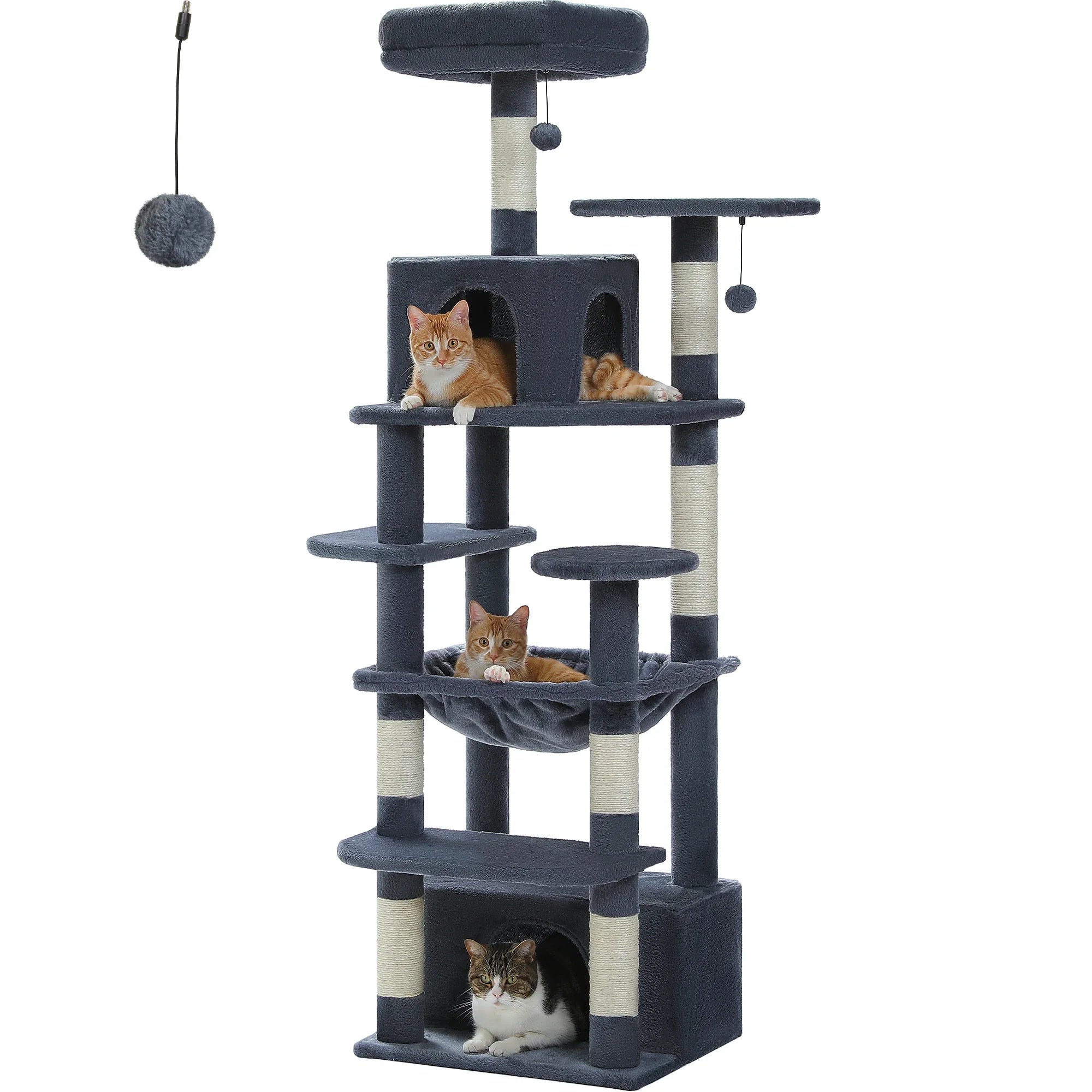 H184CM Large Cat Tower with Sisal Scratching Posts Spacious Condo Perch Stable for Kitten Multi-Level Tower Indoor Cozy Hummocks