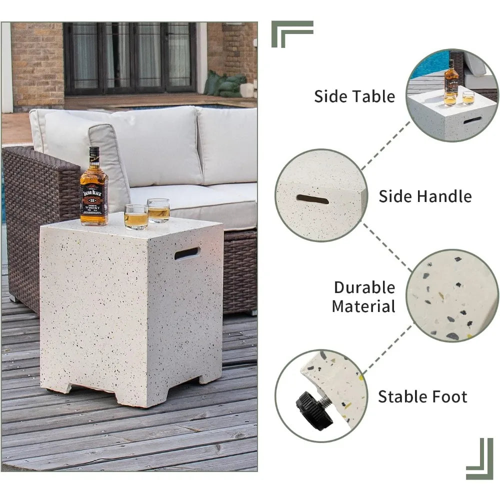 2-Piece Outdoor Propane Fire Pit Table Set W Tank Table, 42-inch Terrazzo Rectangle (50,000 BTU) 16 Inches Cover Side 20lb