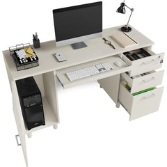 Venice Computer Desk - Office Desk with 3 Drawers & CPU Storage Cabinet - Laptop Workstation with Keyboard Tray & Cable Hole