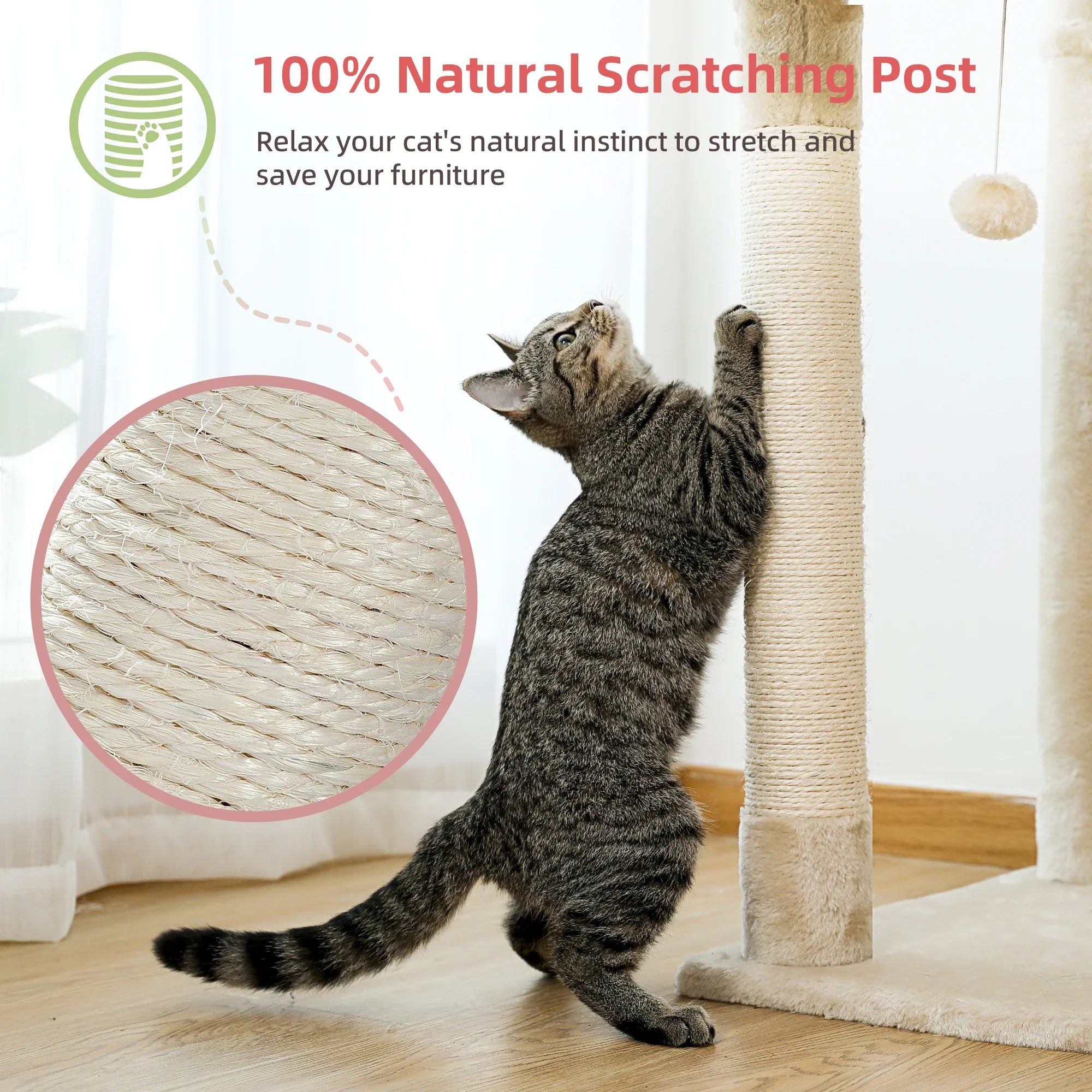 Modern Adjustable Cat Tree Tower 236-258cm Tall Climbing Cat House with Scratch Posts Perches Condo Hammock for Indoor Kittens