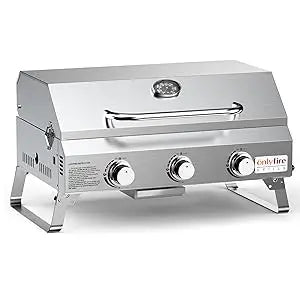 Onlyfire Tabletop Gas Grill 3 Burners, 24" Stainless Steel Portable Propane Grill with Foldable Legs 2024 HOT