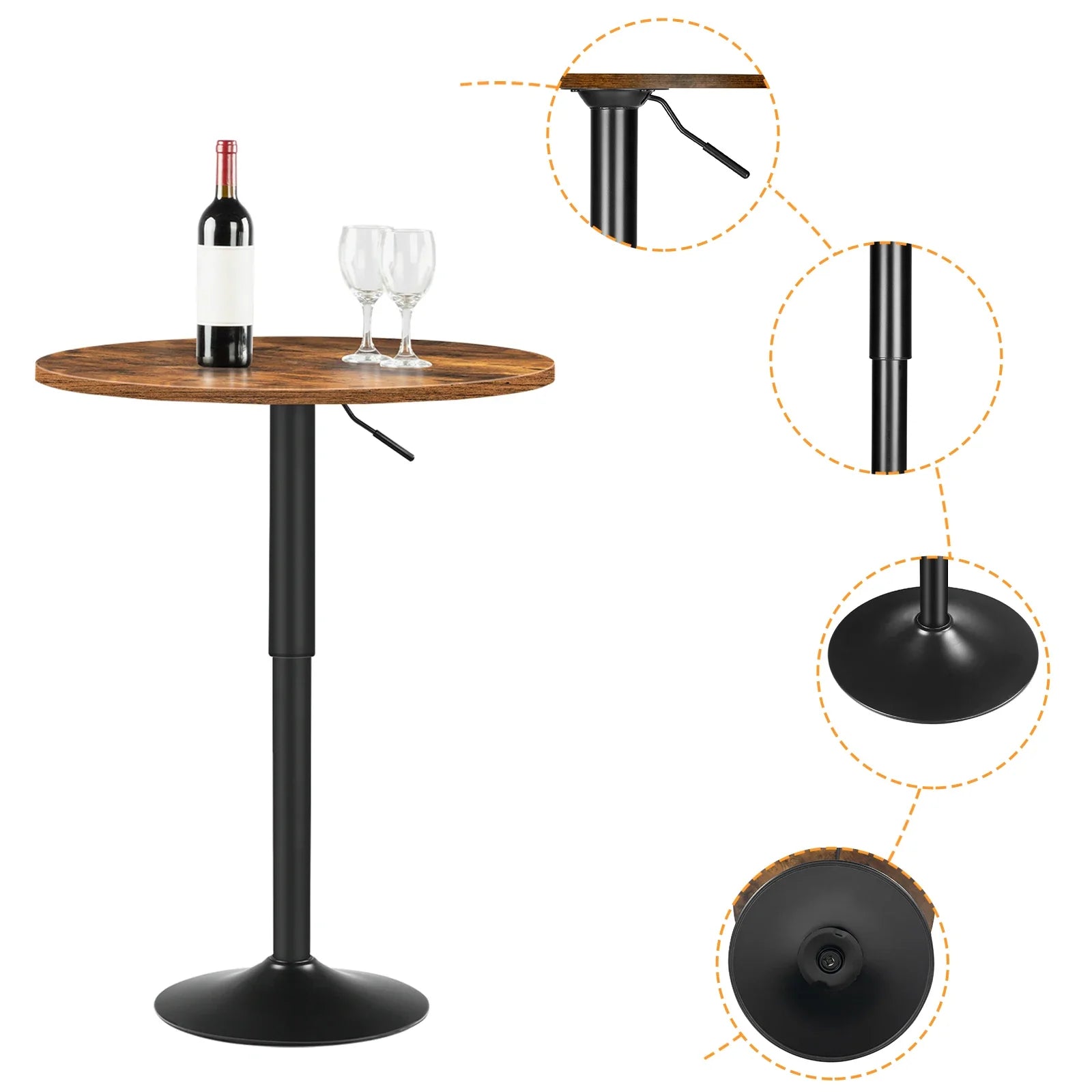 Bar Table, Height-Adjustable Round Pub Table 27-35.4 Inches, Cocktail Table with Sturdy Base, Modern Style