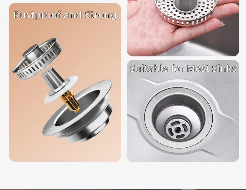 Kitchen Sink Drain Strainer Stainless Steel Pop Up Sink Stopper Anti-Clogging Sink Food Catcher Basket Odor Filter Sink Plug