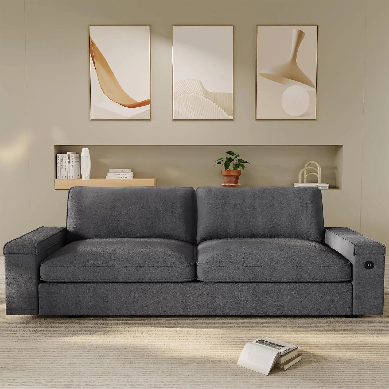 Modern Sofas Couches for Living Room, Comfy Couch with Extra Deep Seats, Oversized Loveseat Sofa with Storage and 2 USB C