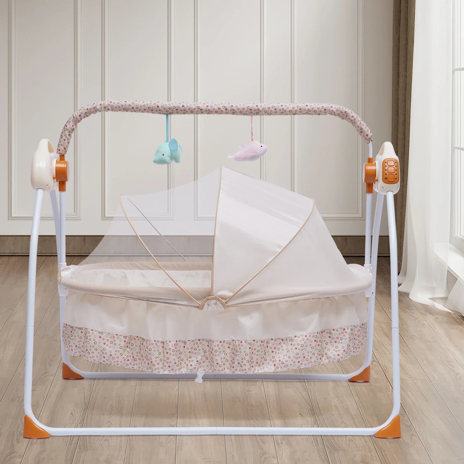 5 Gears Electric Auto-Swing Baby Crib Cradle Sleep Bed Infant Rocker+Net Music Bluetooth Music Adjustable+ Mat