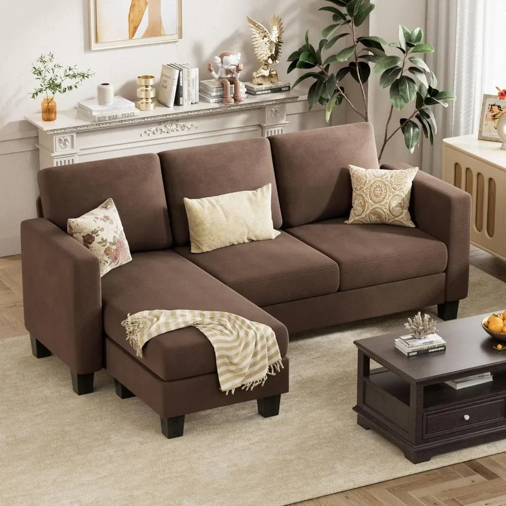 Convertible Sectional Sofa Couch, L-Shaped Sofa with Linen Fabric, Movable Ottoman Small Couch , Living Room and Office