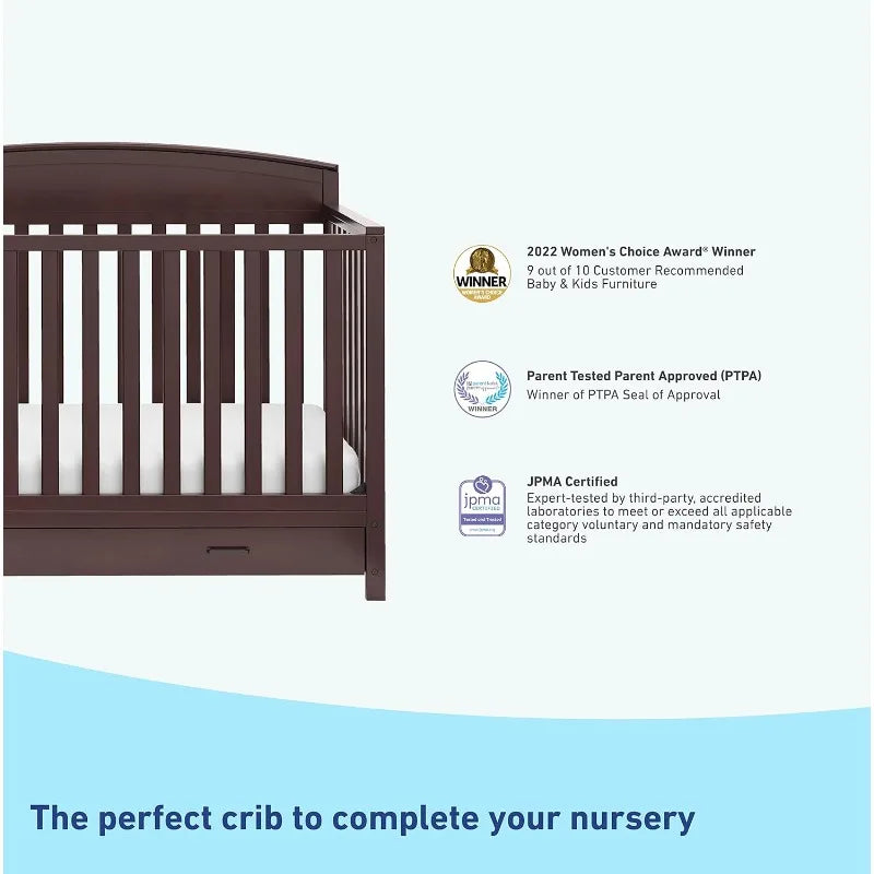 Benton 5-in-1 Convertible Crib – GREENGUARD Gold Certified,Converts from Baby Crib to Toddler Bed,Daybed and Full-Size Bed