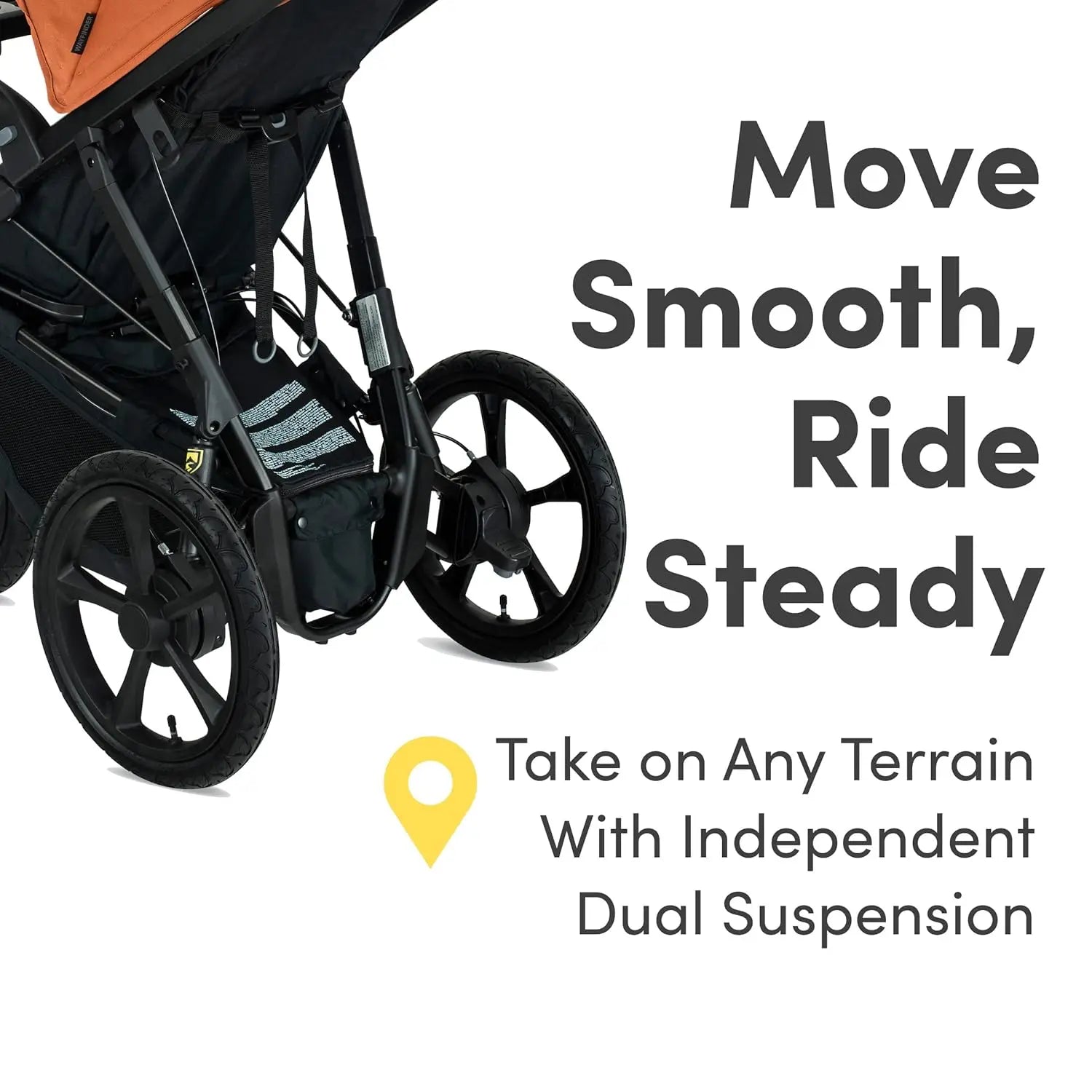 Wayfinder Jogging Stroller with Snack Tray Independent Dual Suspension Air-Filled Tires and 75-Pound Weight Capacity Canyon