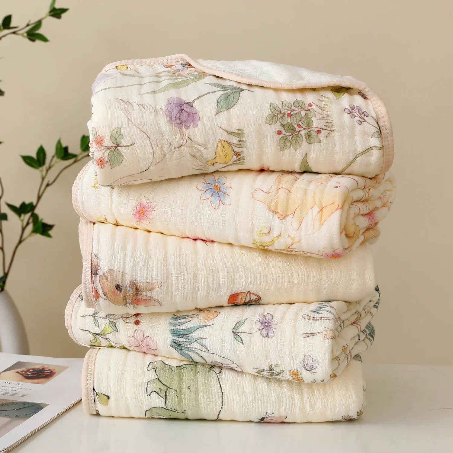 Double Crepe Baby Blankets Newborn Muslin Cotton Gauze Quilt Print Swaddle Blanket Kids Bedding Stroller Cover