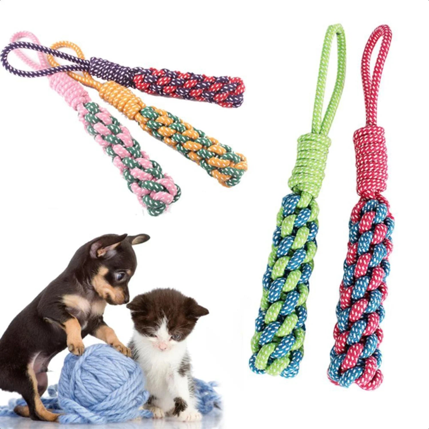 New Guaranteed Entertainment with This Extremely Durable Premium High-Quality Braided Cotton Rope Dog Chew Toy - Reliable, Long-