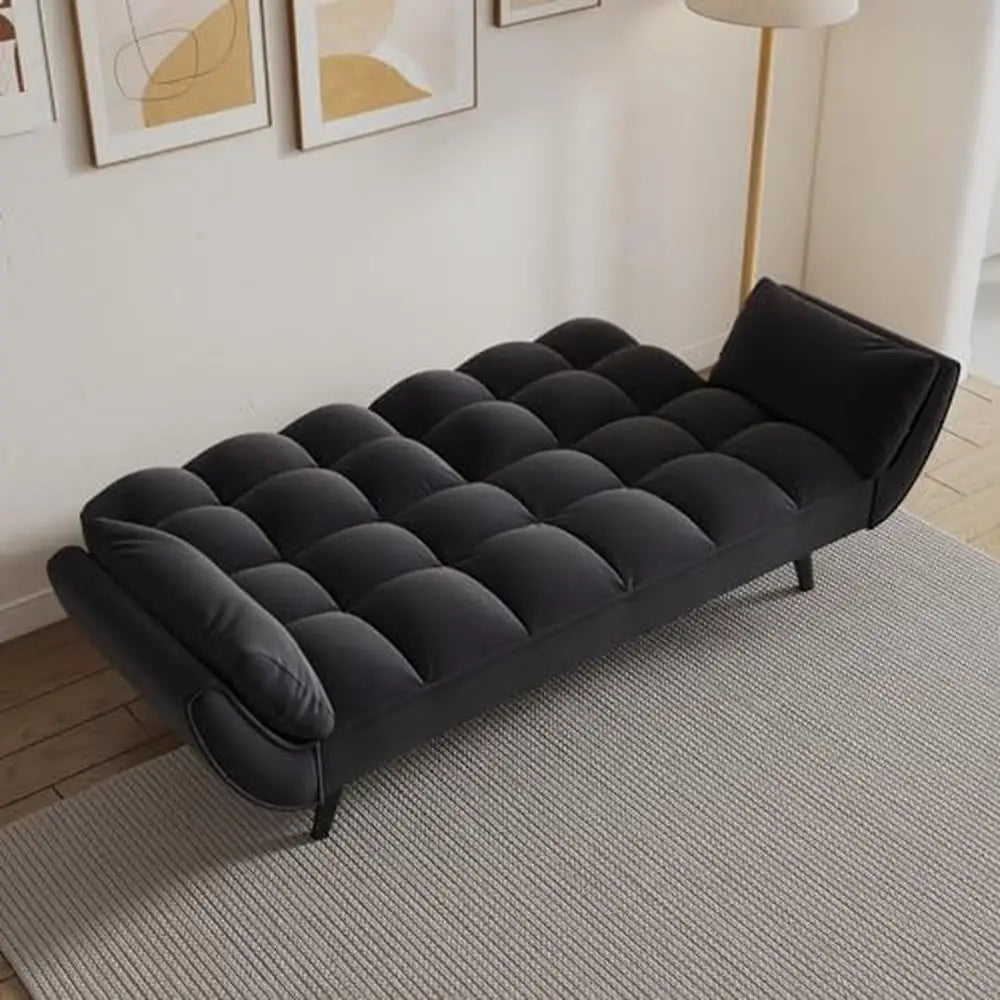 Velvet Convertible Futon Couch Bed with Adjustable Backrest and Memory Foam Mattress 3-level Foldable Love Seat Sleeper Sofa