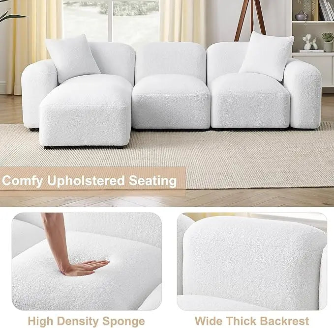 Convertible L Shaped Couch, 94.5" Modern Minimalist Cloud Couches for Living Room Set, Comfy Teddy Fabric Sofa