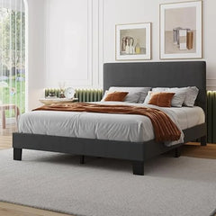 Bed Frame with Headboard,Linen Upholstered Bed Frame with Wood Slats Support,No Box Spring Needed,Heavy Duty Feet