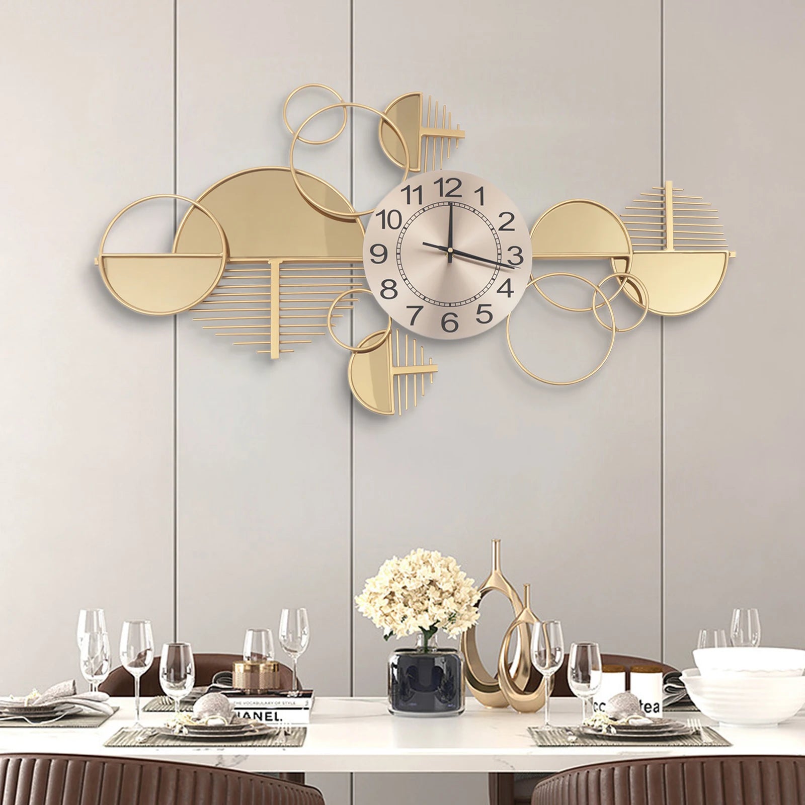 Large Golden Modern Minimalist Metal Wall Clock Family Living Room Decoration Pendant Creative Light Luxury Wall Watch Silent