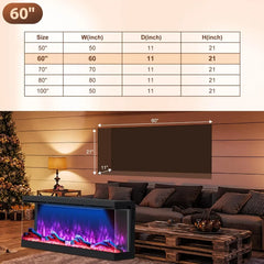 3 Sided Electric Fireplace, 60 inch Smart WiFi Fireplace Inserts,Mounted Eletric Fire Place Heater with 251 RGB LED Flame Colors