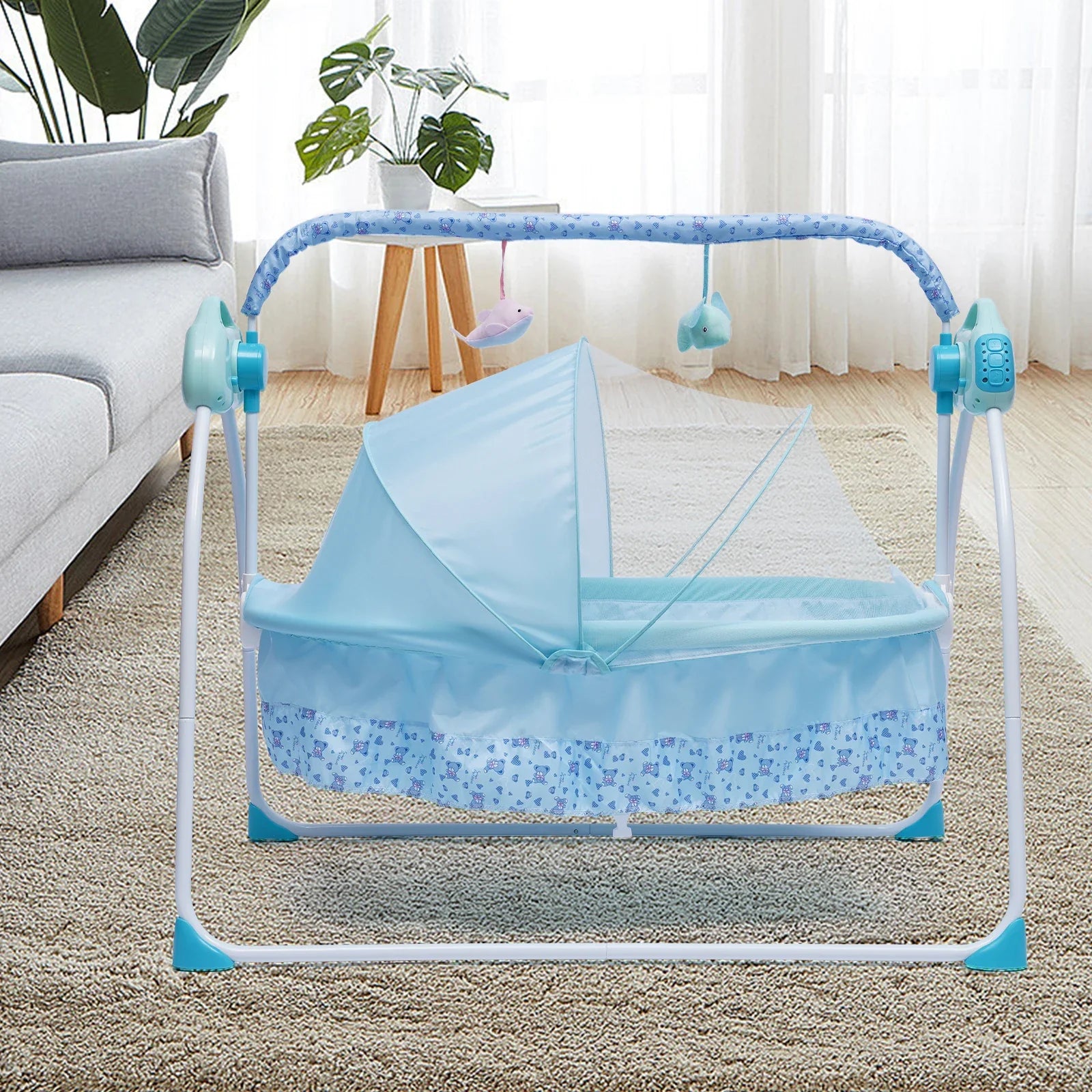 Electric Baby Cradle Auto Swing Rocker Cot Infant Sleeping Bed Swing Crib Kit Timer+Bluetooth Music+Mat+Pillow 5Gears Adjustable