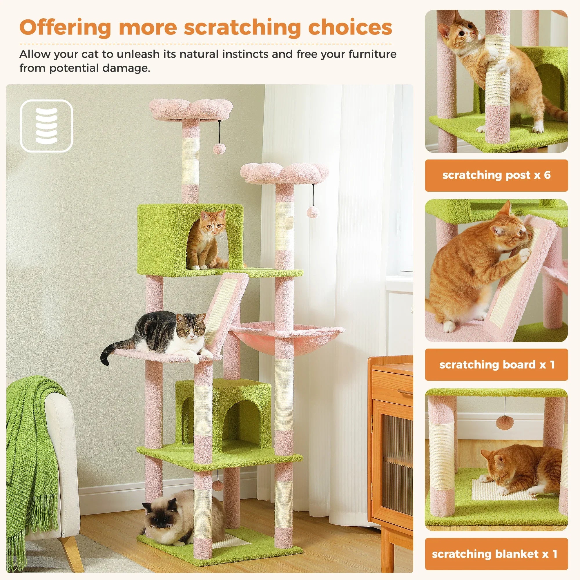 Large Cat Tree Tall Cat Tower for Indoor Cats Multi-Level Plush Cat Condo with Scratching Posts Scratching Boards Perches Caves