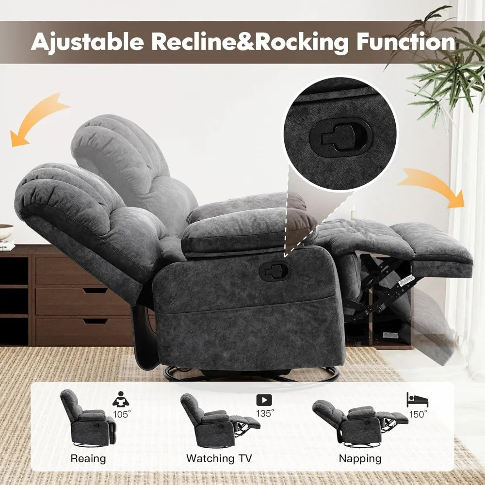 Oversized Swivel Rocker Recliner Chair, Glider Rocker Recliner, Lazy Recliner Chair with High Back, for Living Room (Dark Gray)