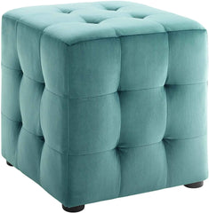 Comfort Corner Contour Tufted Button Cube Performance Velvet Ottoman, Teal 15.5"L x 15.5"H