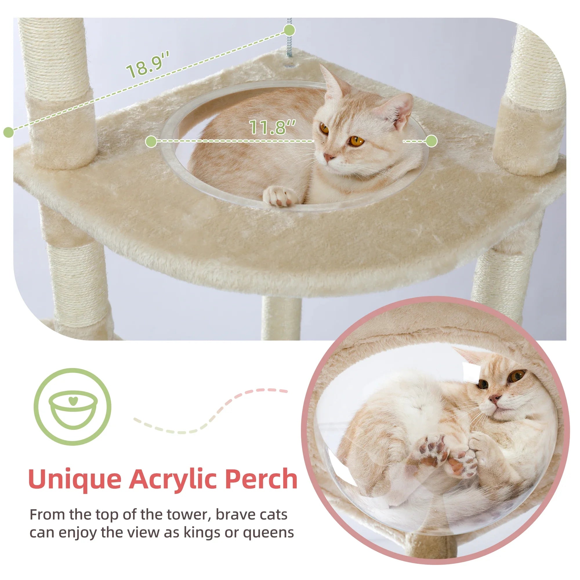 Modern Adjustable Cat Tree Tower 236-258cm Tall Climbing Cat House with Scratch Posts Perches Condo Hammock for Indoor Kittens