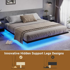 Hasuit Floating Bed Frame King Size with LED Lights, Metal Platform King Bed, No Box Spring Needed, Easy to Assemble (King)