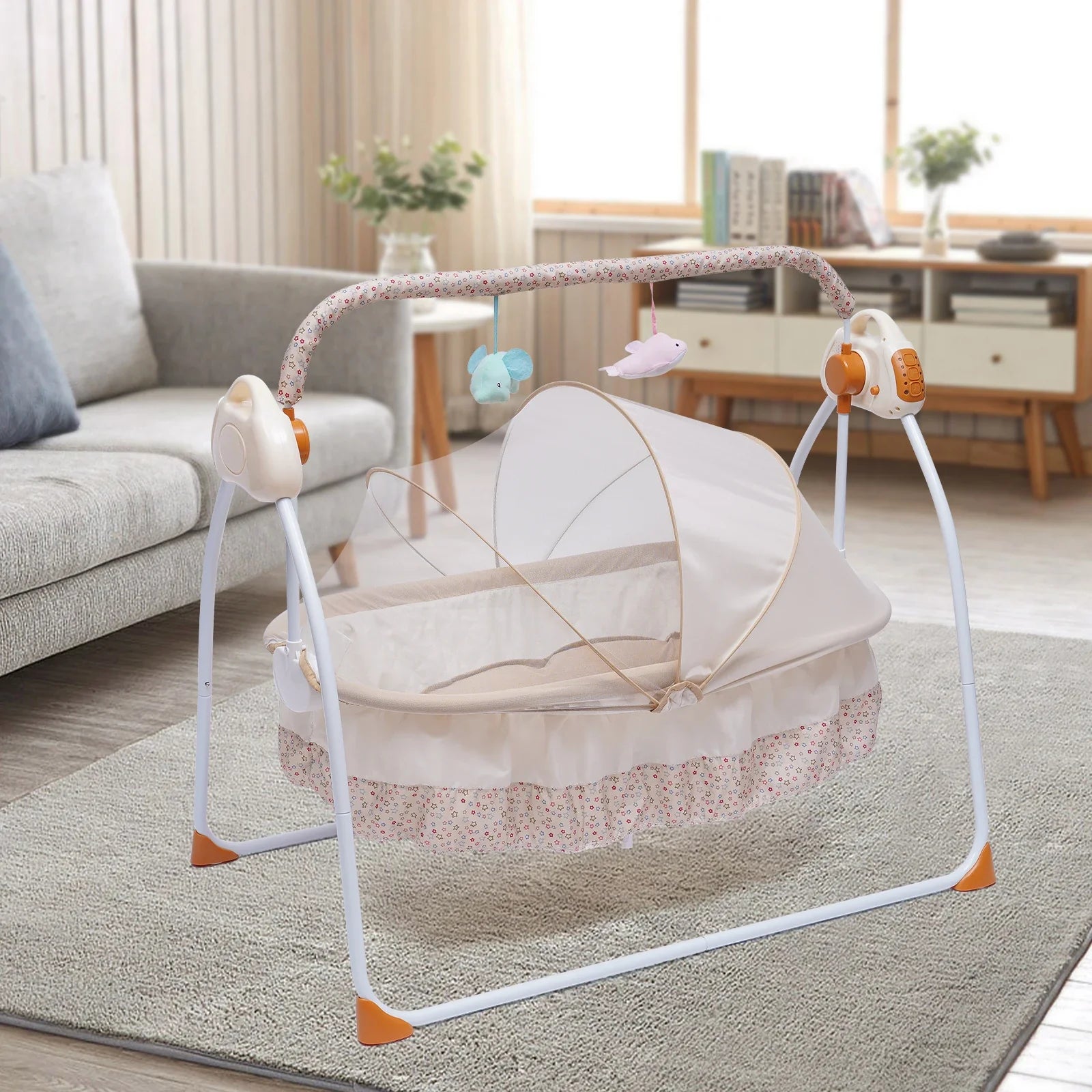 5 Gears Electric Auto-Swing Baby Crib Cradle Sleep Bed Infant Rocker+Net Music Bluetooth Music Adjustable+ Mat