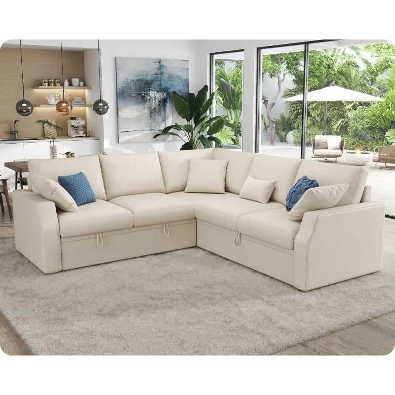 VanAcc Sofa Bed, 85 Inch Sleeper Couch with Storage Seat, L Shaped Sofa with Pull Out Sofa Bed, Sectional Couches