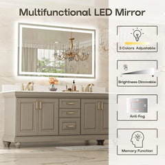 60x36 Inch Modern LED Bathroom Mirror - Smart Backlit Vanity Mirror with Anti-Fog, Dimmable Lights, Wall Mounted Over Sink, 1/5