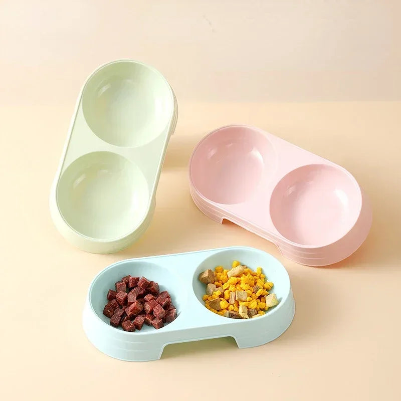 Macaron Pet Double Bowl Plastic Kitten Dog Food Drinking Tray Feeder Cat Feeding Pet Supplies Accessories Cuenco Para Gatos