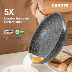 CAROTE Nonstick Frying Pan Skillet,12" Non Stick Fry Pan with Glass Lid, Egg  Omelet Pans,  Cookware Chef's