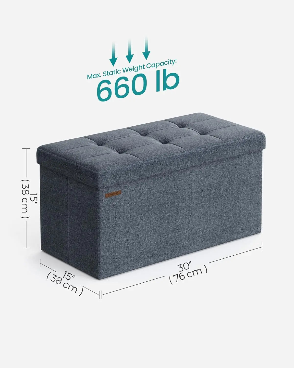 15 x 30 x 15 Inches Folding Storage Ottoman Bench, Storage Chest, Foot Rest Stool, Light Denim Blue ULSF047Q01