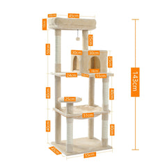 Cat Tree for Indoor Cats 5-Level Cat Tower for Large Cats with Large Hammock Sisal Covered Scratching Posts Cozy Condo Top Perch