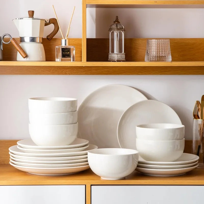 Ceramic Dinnerware Sets,Stoneware Coupe Plates and Bowls Sets,Highly Chip and Crack Resistant | Dishwasher & Microwave