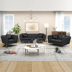 Modern Sofa Sets with Metal Legs, Button Tufted Back, PU Upholstered Couches Sets