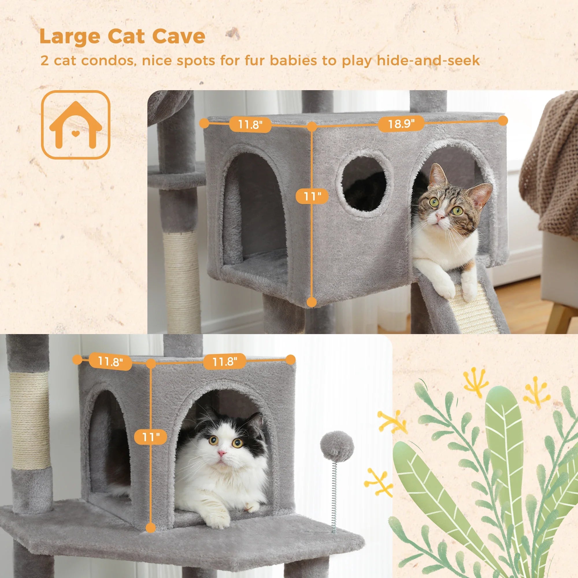 Multi-Level Cat Tree with Condo Scratching Posts Large Cat Tower with Hammock Cat Accessories Kitty Cat Toys Cat Pet Supplies