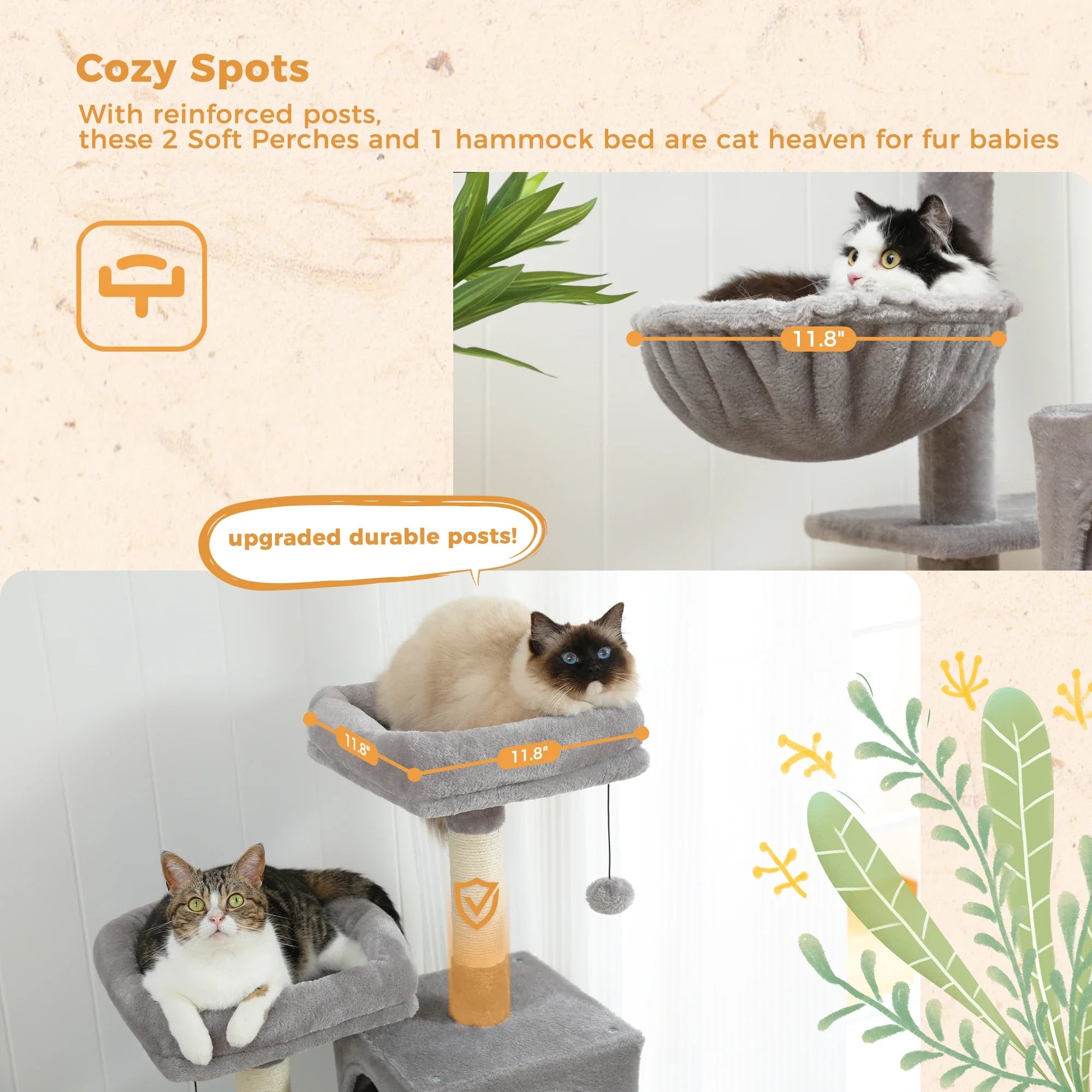 Multi-Level Cat Tree with Condo Scratching Posts Large Cat Tower with Hammock Cat Accessories Kitty Cat Toys Cat Pet Supplies