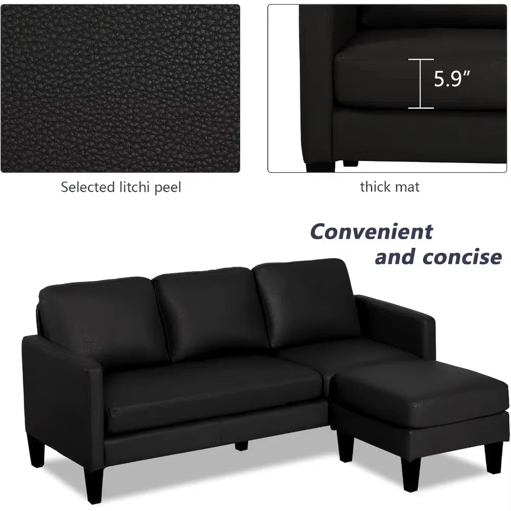 Faux Leather Sectional Sofa Couch with Reversible Chaise L Shaped Couch Sofa Set 3 Seater Convertible Couch for Living Room Sofa