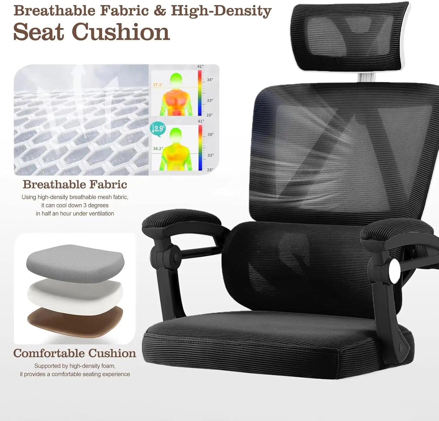 Ergonomic Home Office Chair Work Swivel Chairs with Wheels, Breathable Mesh Back Gaming Chair Adjustable Headrest