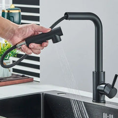 Matte Black Pull Out Kitchen Sink Faucet Two Model Stream Sprayer Nozzle Stainless Steel Hot Cold Wate Mixer Tap Deck