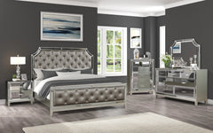 Harmony Queen/Full 6 PC Mirror Front Bedroom set made with Wood in Silver Color